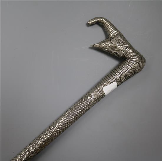 An Indian white metal walking stick length 90cm